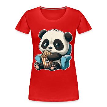 Series Junkie Series Marathon Panda Popcorn Couch - Women's Premium Organic T-Shirt - red - Front - Mia (176cm)