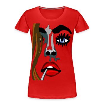 Augen auf Model Gesicht mit roten Lippen - Frauen Premium Bio T-Shirt - Rot - Vorne - Mia (176cm)
