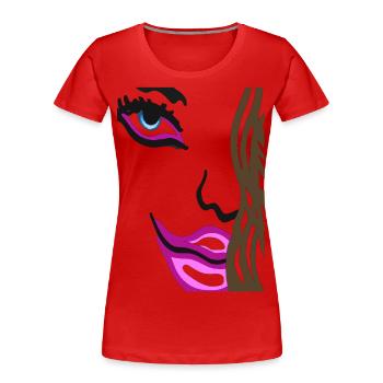 Eyes on face - Art Face with pink lips - Women's Premium Organic T-Shirt - red - Front - Mia (176cm)