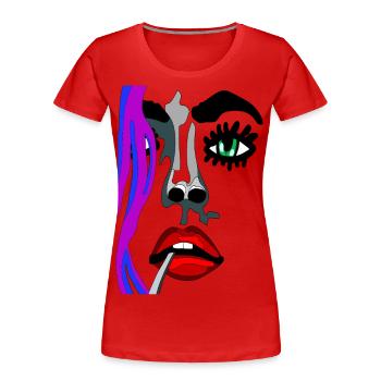 Auge auf mit roten Lippen - fhscribble Gesicht - Frauen Premium Bio T-Shirt - Rot - Vorne - Mia (176cm)