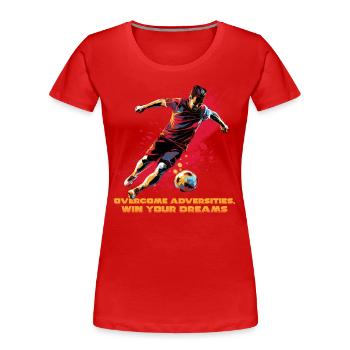 A footballer in dynamic action, modern pop-art - Women's Premium Organic T-Shirt - red - Front - Mia (176cm)