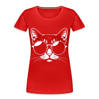 Funny Cat with Sunglasses Kitten Sunglas Cats - Women's Premium Organic T-Shirt - red - Front - Mia (176cm)