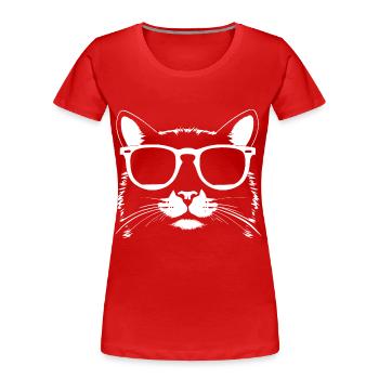 Funny Cat with Sunglasses Kitten Sunglas Cats - Women's Premium Organic T-Shirt - red - Front - Mia (176cm)