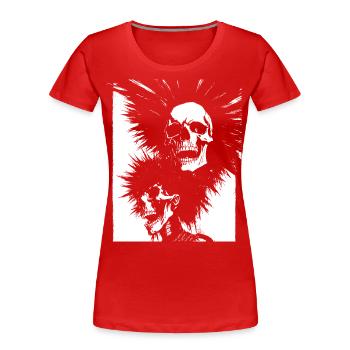 Horror Fan Skull with Mohawk Crazy Punkrocker Pun - Women's Premium Organic T-Shirt - red - Front - Mia (176cm)