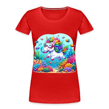Unterwasserabenteuer Einhorn Korallenriffe - Frauen Premium Bio T-Shirt - Rot - Vorne - Mia (176cm)