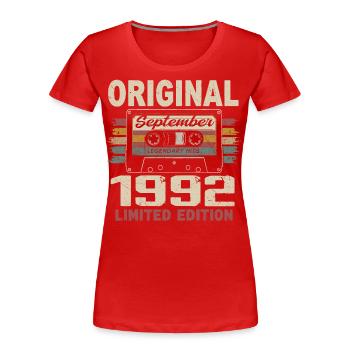 September 1992 Geburtstag, geboren im September 1992 - Frauen Premium Bio T-Shirt - Rot - Vorne - Mia (176cm)