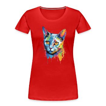 Chat bleu russe coloré - T-shirt bio Premium Femme - rouge - Devant - Mia (176cm)