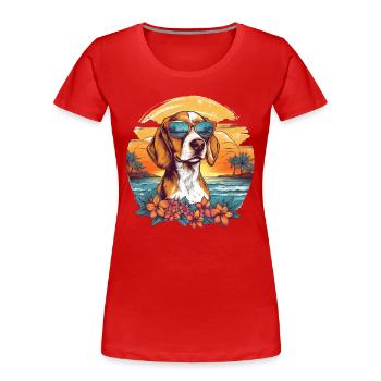 Colorful Beagle with sunglasses at beach - Women's Premium Organic T-Shirt - red - Front - Mia (176cm)
