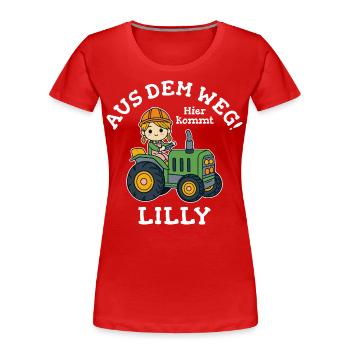 Lilly Name Traktor - Frauen Premium Bio T-Shirt - Rot - Vorne - Mia (176cm)