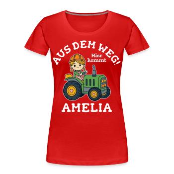 Amelia Name Traktor - Frauen Premium Bio T-Shirt - Rot - Vorne - Mia (176cm)