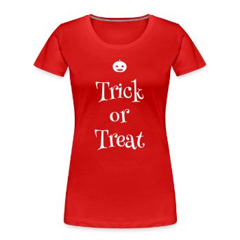 Gruseliges Halloween Trick or Treat Design - Frauen Premium Bio T-Shirt - Rot - Vorne - Mia (176cm)