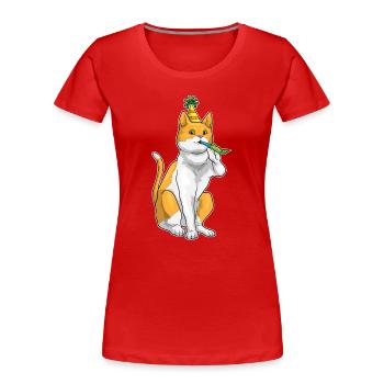 Katze Geburtstag Tröte - Frauen Premium Bio T-Shirt - Rot - Vorne - Mia (176cm)