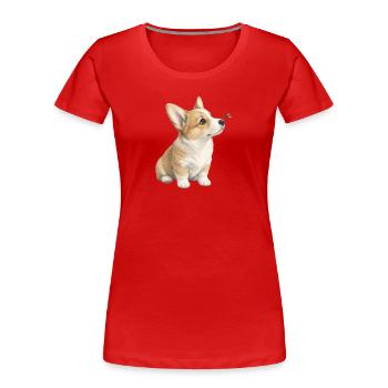 Corgi Dog Motif with Ladybug Gift - Women's Premium Organic T-Shirt - red - Front - Mia (176cm)