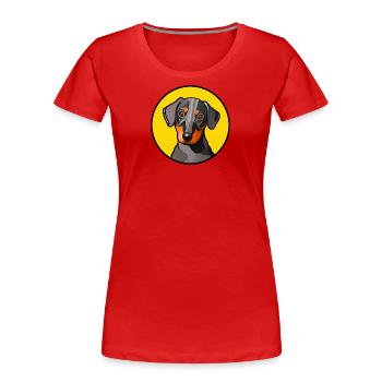 Motif graphique de teckel dans un cercle jaune - T-shirt bio Premium Femme - rouge - Devant - Mia (176cm)