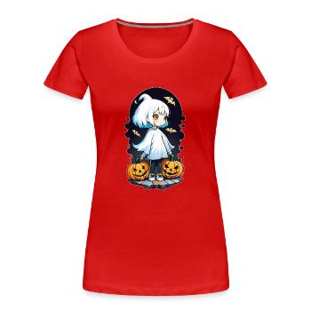 halloween - petit fantome citrouille manga - T-shirt bio Premium Femme - rouge - Devant - Mia (176cm)