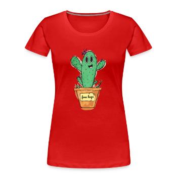 Süßer Kaktus mit Topf und Schild - free hugs - Frauen Premium Bio T-Shirt - Rot - Vorne - Mia (176cm)