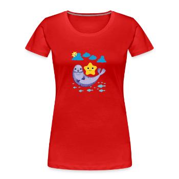 Petit phoque Poisson Soleil Étoile de mer - T-shirt bio Premium Femme - rouge - Devant - Mia (176cm)