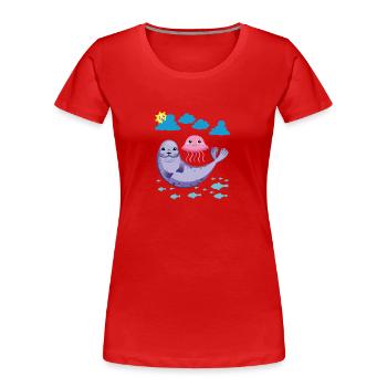 Petit phoque Méduse de poisson soleil - T-shirt bio Premium Femme - rouge - Devant - Mia (176cm)