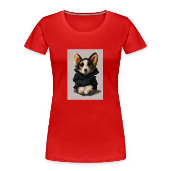 Mignon Corgi en sweat à capuche - T-shirt bio Premium Femme - rouge - Devant - Mia (176cm)