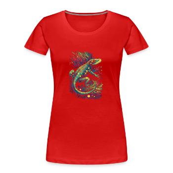 Lézard / lézard trippant cool avec des plantes colorées - T-shirt bio Premium Femme - rouge - Devant - Mia (176cm)