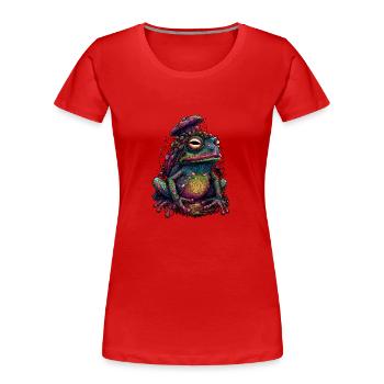 Grenouille Champignon Trippy - Motif Psychédélique - T-shirt bio Premium Femme - rouge - Devant - Mia (176cm)