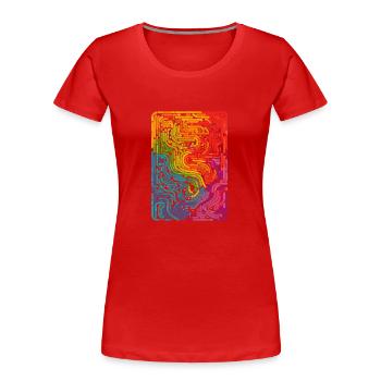 Cooles, surreales Regenbogen Retro Rohre Muster - Frauen Premium Bio T-Shirt - Rot - Vorne - Mia (176cm)
