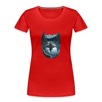 Chemise Motto - Loisir Homme - Pêche - T-shirt bio Premium Femme - rouge - Devant - Mia (176cm)