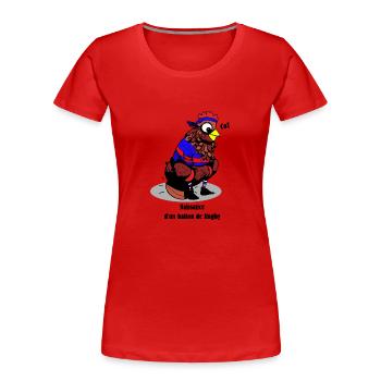 NAISSANCE D'UN BALLON DE RUGBY ! - T-shirt bio Premium Femme - rouge - Devant - Mia (176cm)