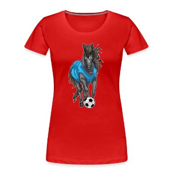 Pferd Fußballspieler Fußball - Frauen Premium Bio T-Shirt - Rot - Vorne - Mia (176cm)
