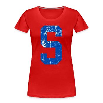 Retro Sportbuchstaben - Frauen Premium Bio T-Shirt - Rot - Vorne - Mia (176cm)