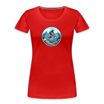 Mountain Adventure MTB Sticker - Women's Premium Organic T-Shirt - red - Front - Mia (176cm)