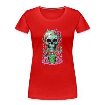 Gothique Weirdcore Roses crâne occulte Dia de Muertos - T-shirt bio Premium Femme - rouge - Devant - Mia (176cm)