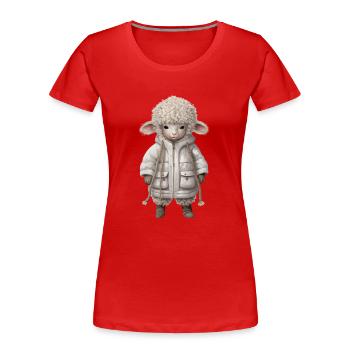 Wooly Lamb T-Shirt: Kuscheliger Komfort trifft auf Style - Frauen Premium Bio T-Shirt - Rot - Vorne - Mia (176cm)