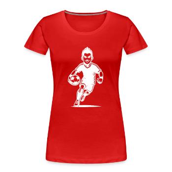 Dynamischer Fussballspieler mit Ball - Frauen Premium Bio T-Shirt - Rot - Vorne - Mia (176cm)