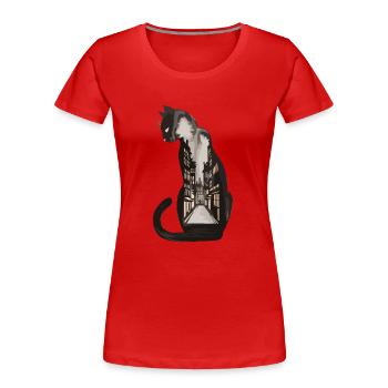 Katze Dunkle Gassen Stadt Nacht für - Frauen Premium Bio T-Shirt - Rot - Vorne - Mia (176cm)