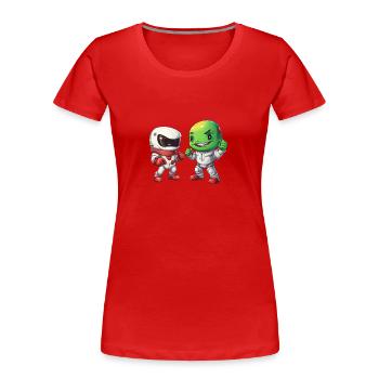 Alien vert et astronaute: Bro Fist dans l’espace - T-shirt bio Premium Femme - rouge - Devant - Mia (176cm)