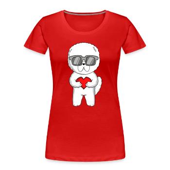 Bichon Frise avec lunettes de soleil et cœur - T-shirt bio Premium Femme - rouge - Devant - Mia (176cm)