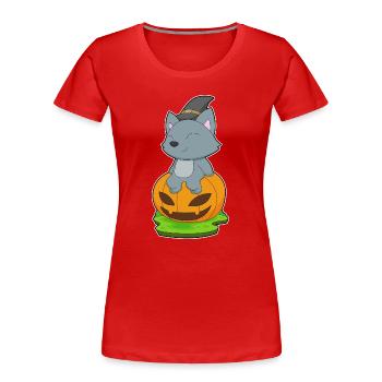 Katze Halloween Hexe - Frauen Premium Bio T-Shirt - Rot - Vorne - Mia (176cm)