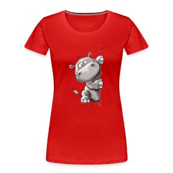 Drolliges Nilpferd I Flusspferd I Hippotamus - Frauen Premium Bio T-Shirt - Rot - Vorne - Mia (176cm)