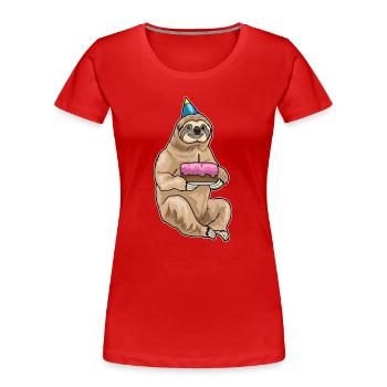 Sloth Birthday Cake - Women's Premium Organic T-Shirt - red - Front - Mia (176cm)