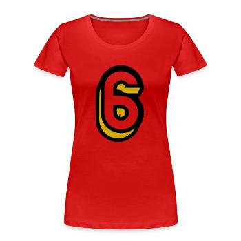 6. 6 ANS. 6e ANNIVERSAIRE. ANNIVERSAIRE 6 ANS. SIX - T-shirt bio Premium Femme - rouge - Devant - Mia (176cm)