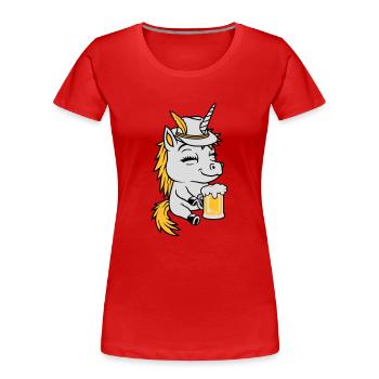 Licorne assise buvant de la bière - T-shirt bio Premium Femme - rouge - Devant - Mia (176cm)