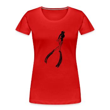 Femme plongeuse libre avec palmes - T-shirt bio Premium Femme - rouge - Devant - Mia (176cm)