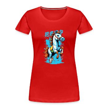 Cheval sauvage en coloré - T-shirt bio Premium Femme - rouge - Devant - Mia (176cm)