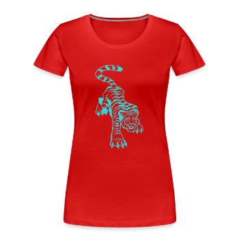 Tigre et éclairs sous les pattes (monochrome bleue - T-shirt bio Premium Femme - rouge - Devant - Mia (176cm)