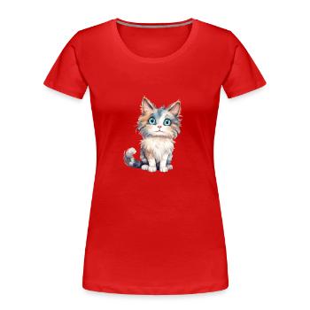 Norwegische Waldkatze Wasserfarben - Frauen Premium Bio T-Shirt - Rot - Vorne - Mia (176cm)