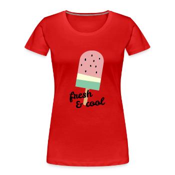 Watermelon popsicles with slogan fresh & cool - Women's Premium Organic T-Shirt - red - Front - Mia (176cm)