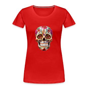 Mexikanischer Totenkopf Dia de los Muertos - Frauen Premium Bio T-Shirt - Rot - Vorne - Mia (176cm)