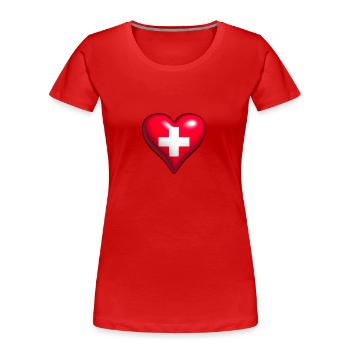 Switzerland flag shiny heart red white cross - Women's Premium Organic T-Shirt - red - Front - Mia (176cm)