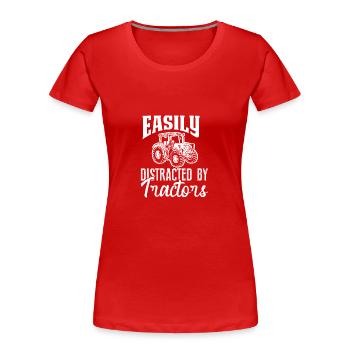 Facilement distrait par les tracteurs - - T-shirt bio Premium Femme - rouge - Devant - Mia (176cm)